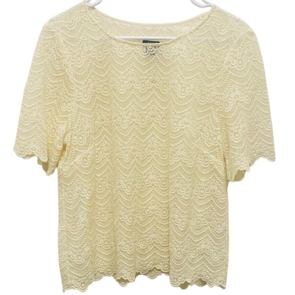 J. Crew Lace Top Scalloped Short Sleeve Blouse‎ Elegant Cream Easter wedding